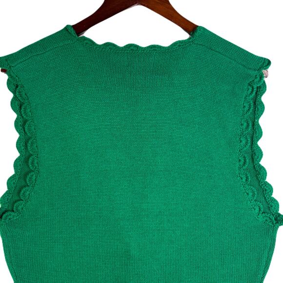 KORET Vintage Green Knit Sweater Vest w/Blue Embroidered Flowers Womens Size M - Picture 4 of 11